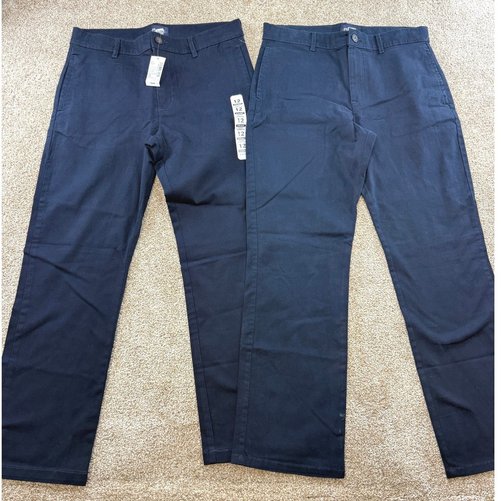 The Childrens Place Boys 12 Husky Straight Stretch Chino Pants Navy Blue Lot NEW
